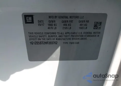 2017 Chevrolet Malibu 1Lt from USA, damaged, VIN 1G1ZE5ST2HF269762